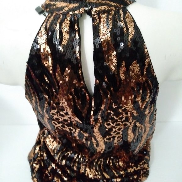 Cable & Gauge Black Gold Sequin Halter Top XS - Picture 3 of 13